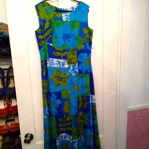 Handmade Blue & Green Gloral Print Dress